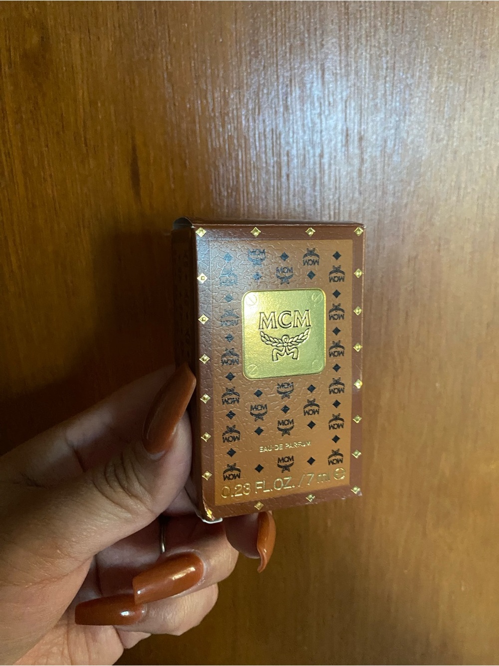 MCM Metallic Copper Mini Perfume Box with Gold Emblem